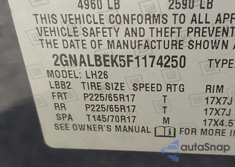 2015 Chevrolet Equinox 1Lt from USA, damaged, VIN 2GNALBEK5F1174250